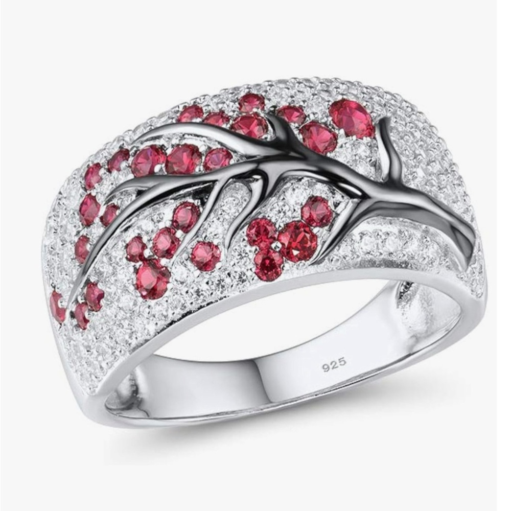 Santuzza 925 Sterling Silver Cherry Ring Cubic Zirconia Ring